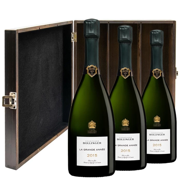 Bollinger Grande Annee 2015 Vintage 75cl Treble Elm Wood Gift Boxed Champagne (3x75cl)